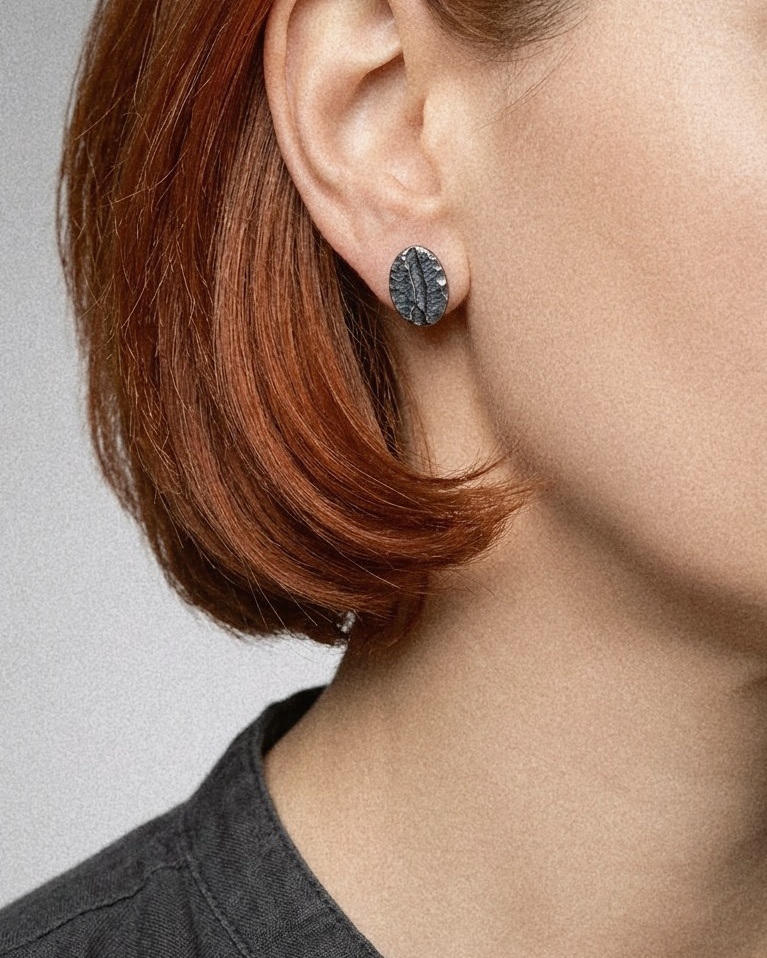Coffee Bean Sterling Silver Stud Earrings