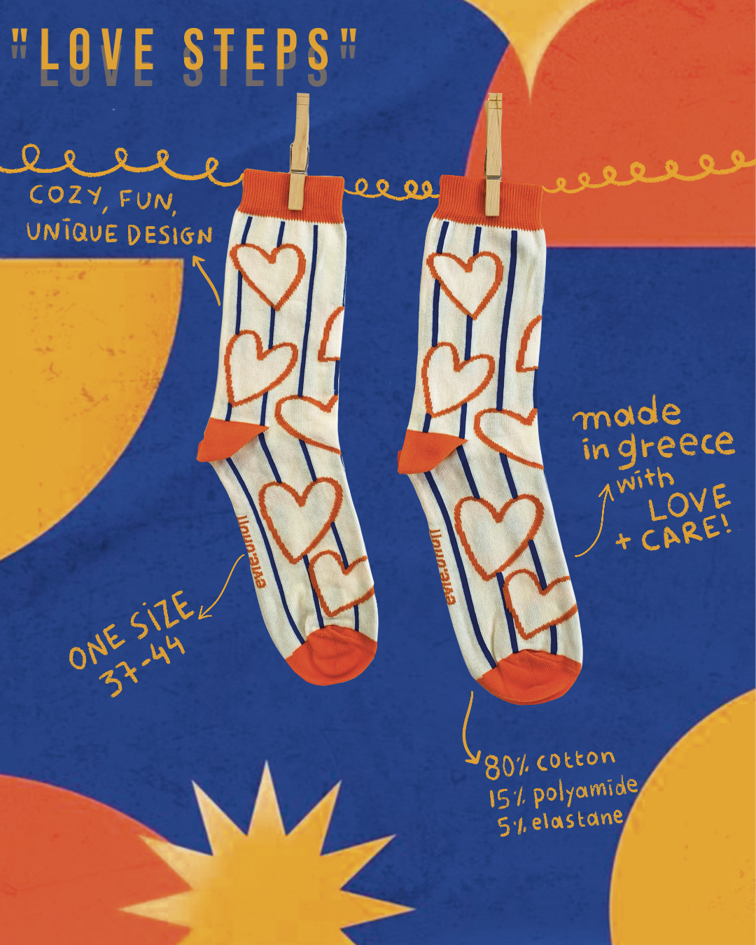 "Love Steps"- Premium Socks-Orange/ Blue