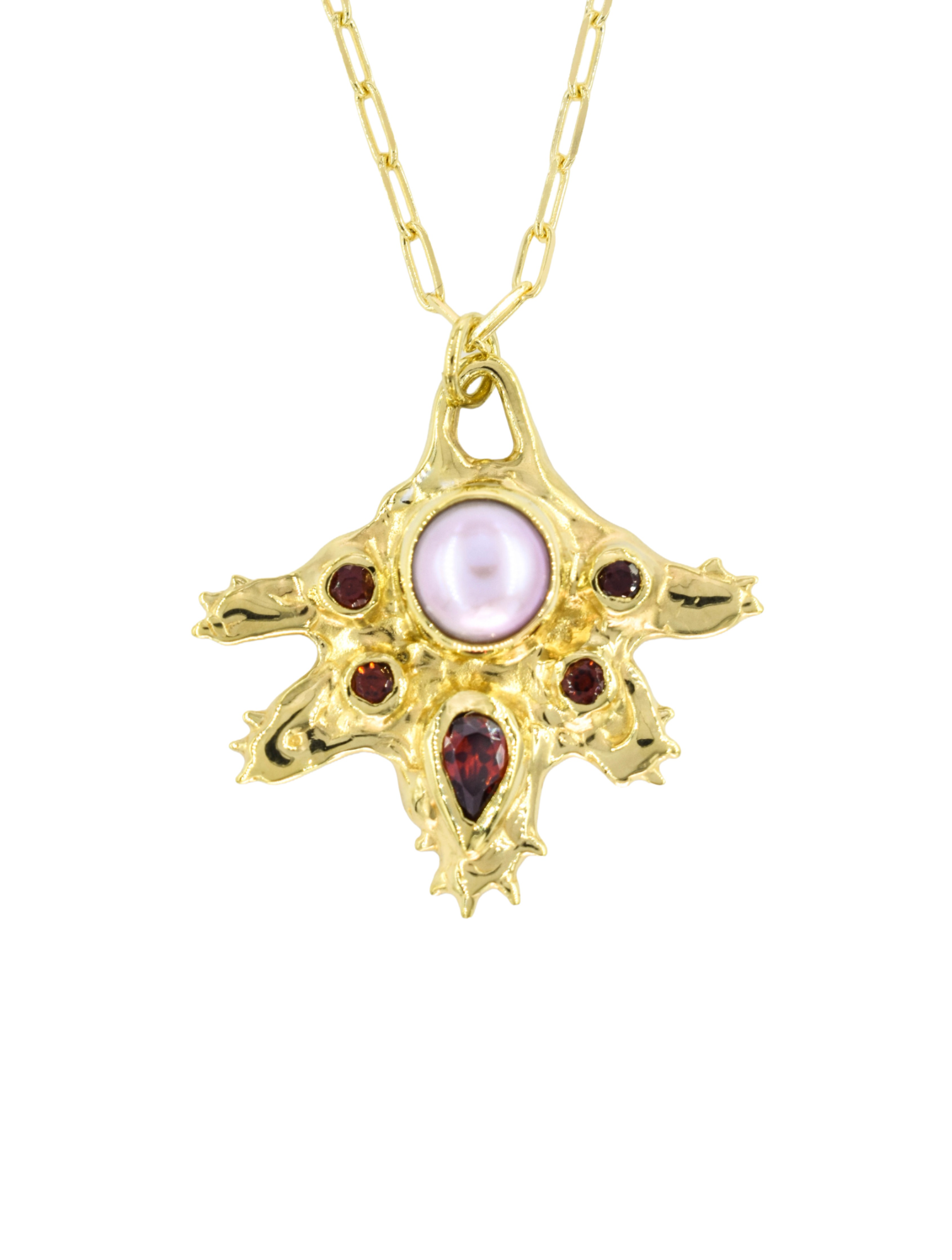Pink pearl & red garnet pendant necklace