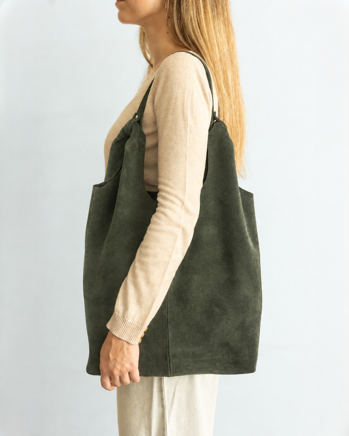 Thalia Tote | Khaki Suede Leather