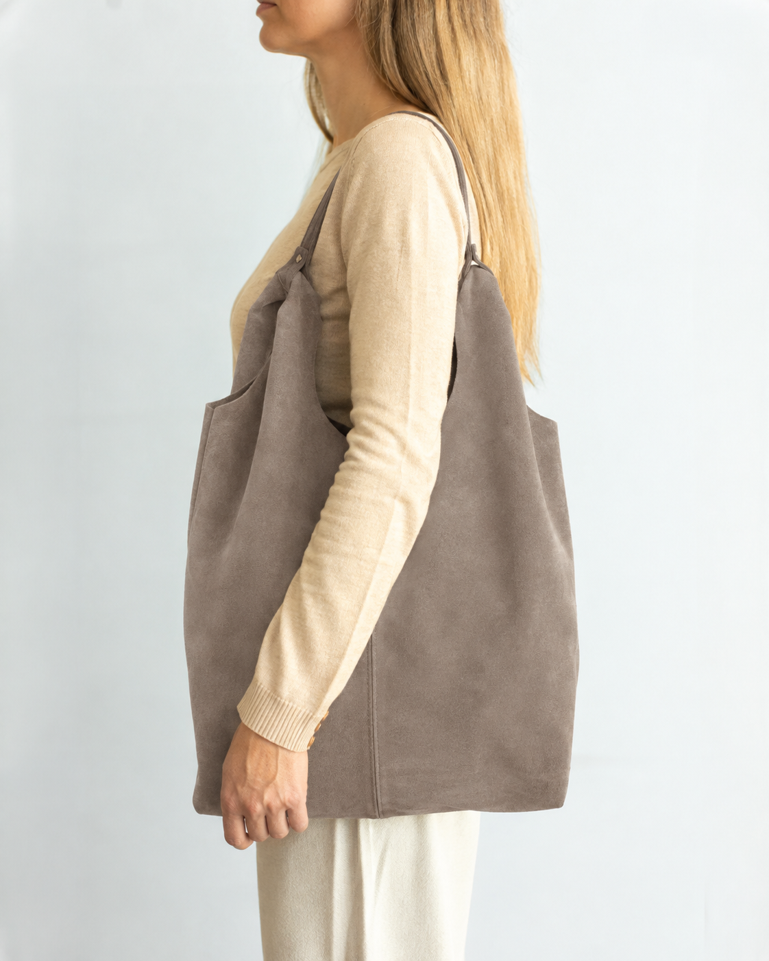 Thalia Tote | Taupe Suede Leather