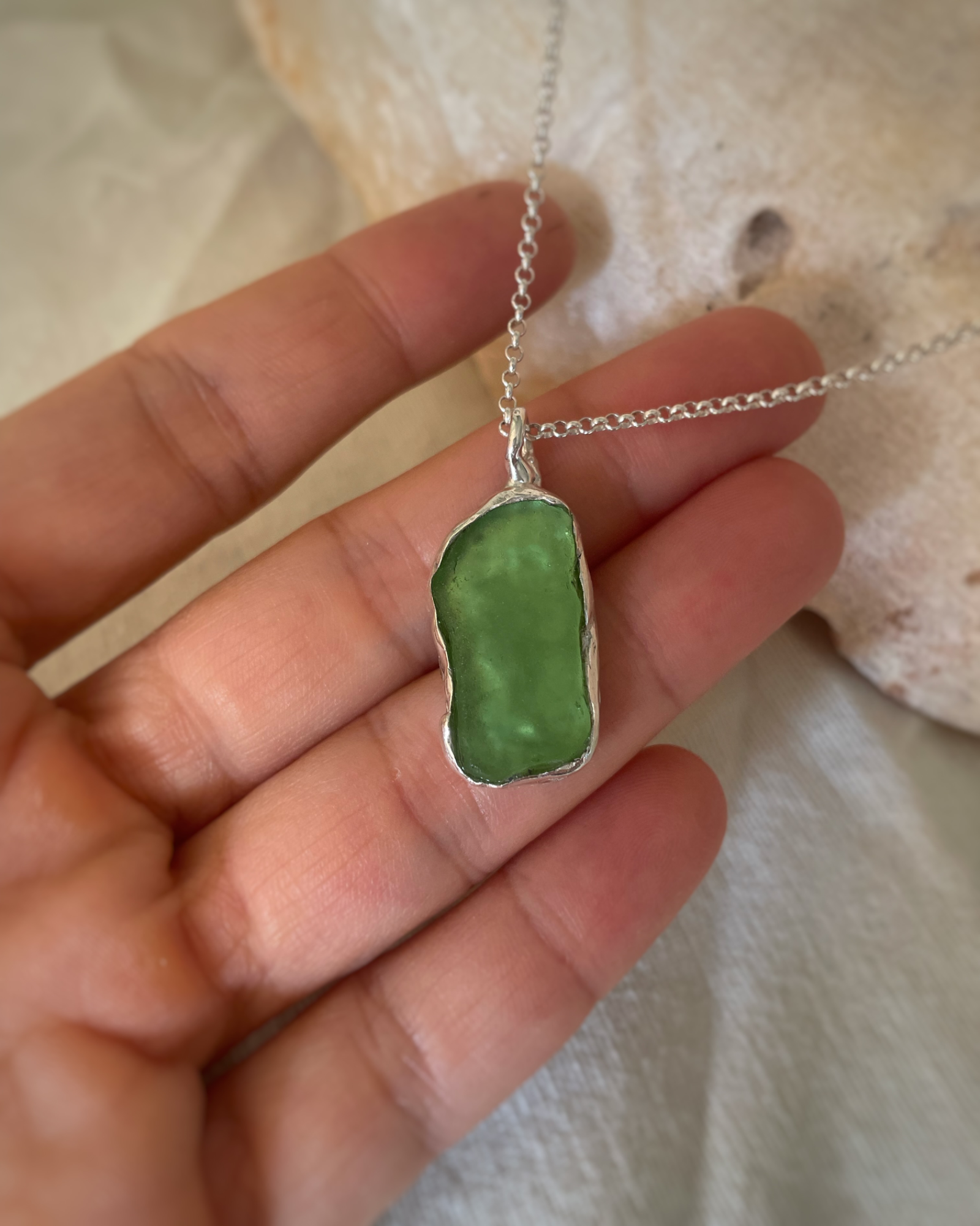 Anafi green sea glass pendant