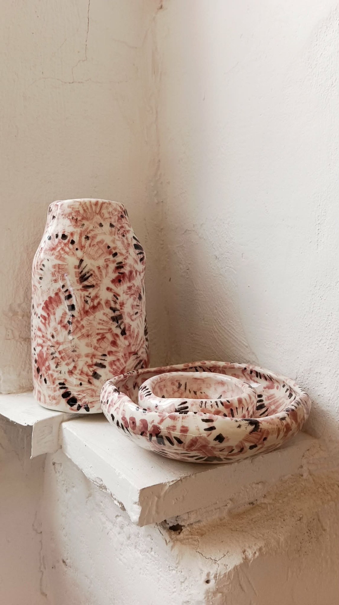 ceramic vase & bowls ~rosa~