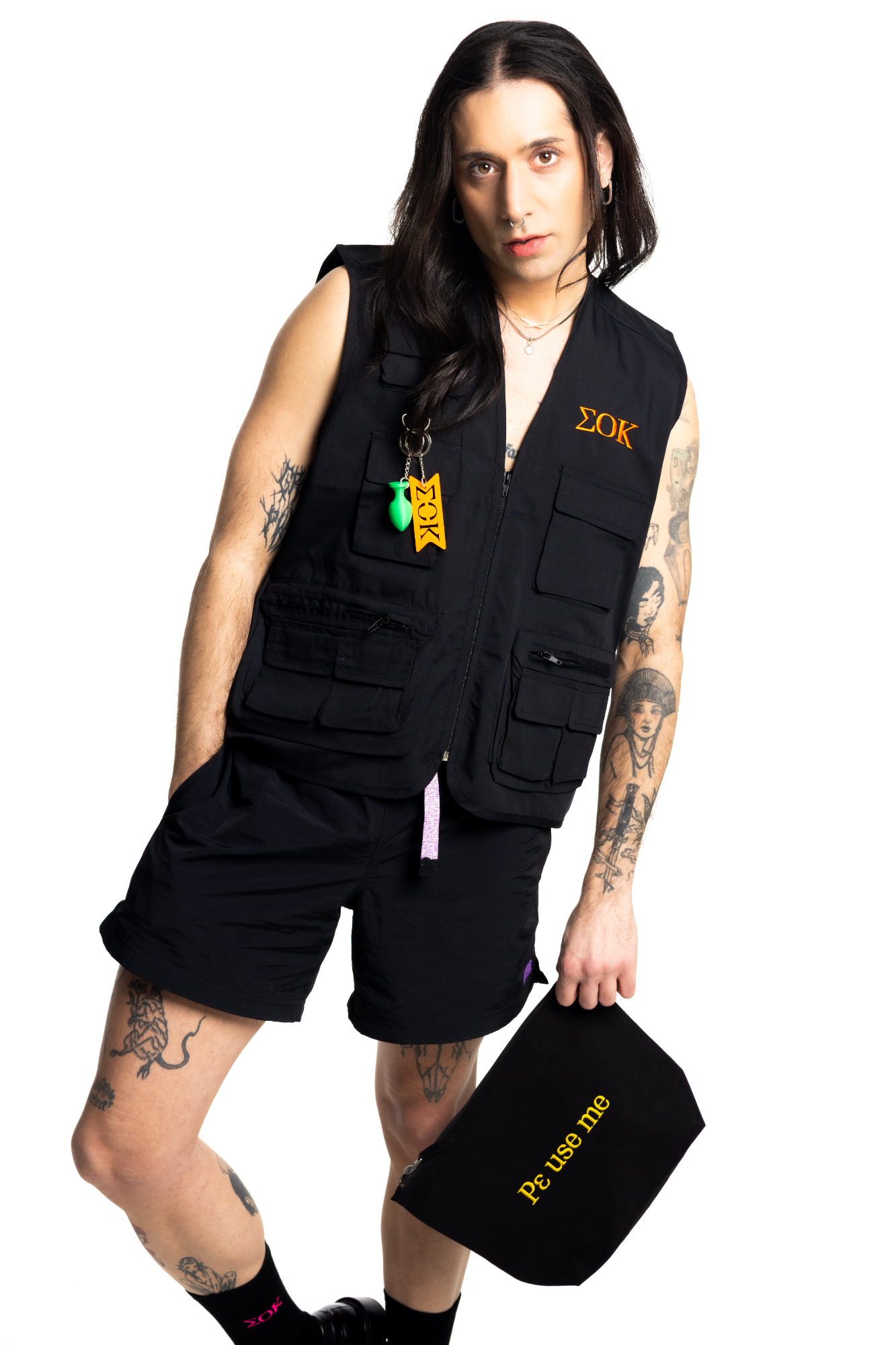 ΣΟΚ zip-up safari vest - Black