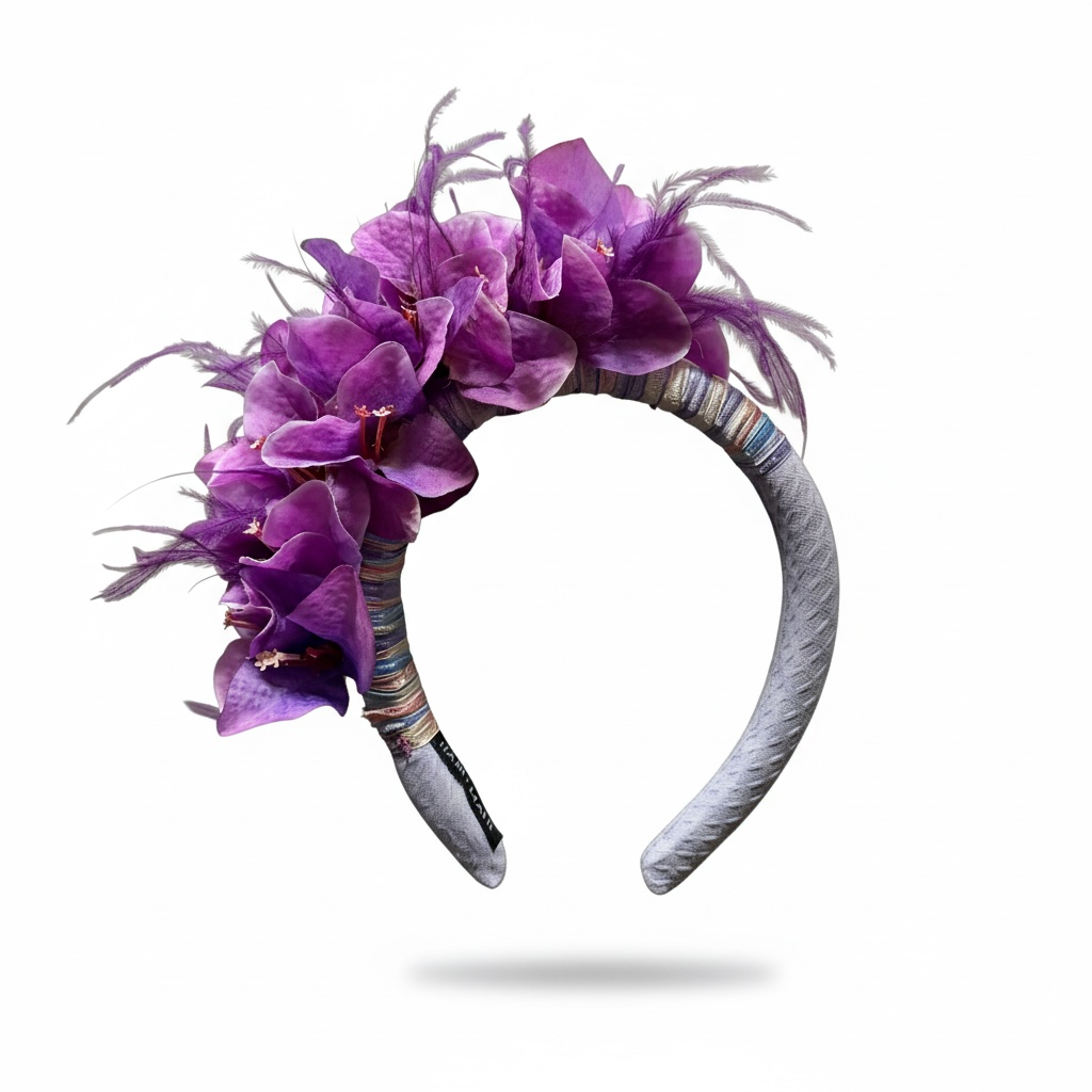 Ασύμμετρο Headpiece με Μωβ Βουκαμβίλιες & Φτερά