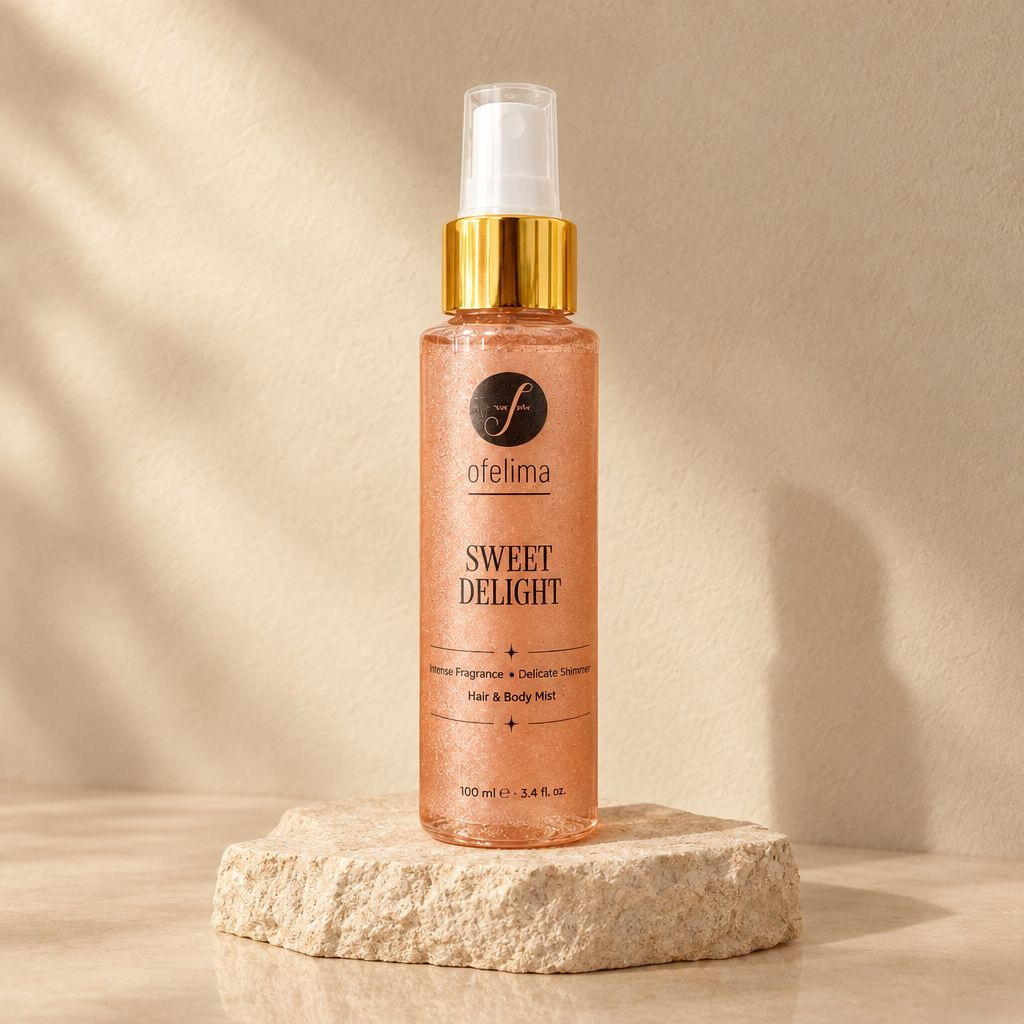Sweet Delight Mist
Hair & Body - intense fragrance & soft shimmer. 100ml