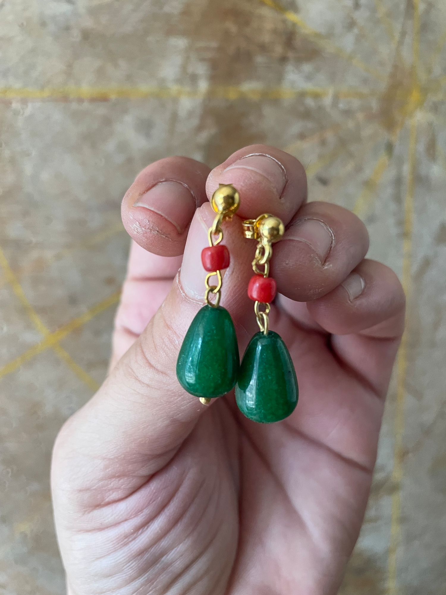 Howl&#39;s Earrings - Dark Jade and Coral