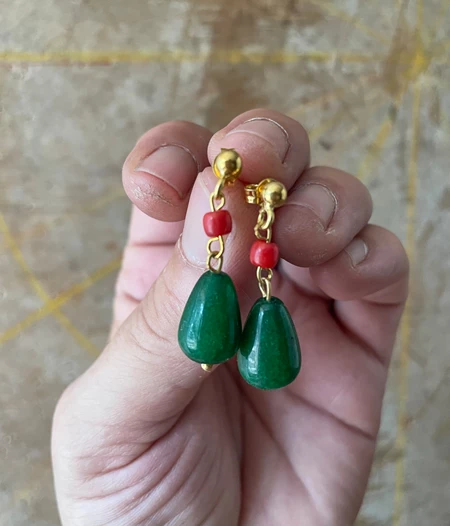 Howl's Earrings - Dark Jade and Coral