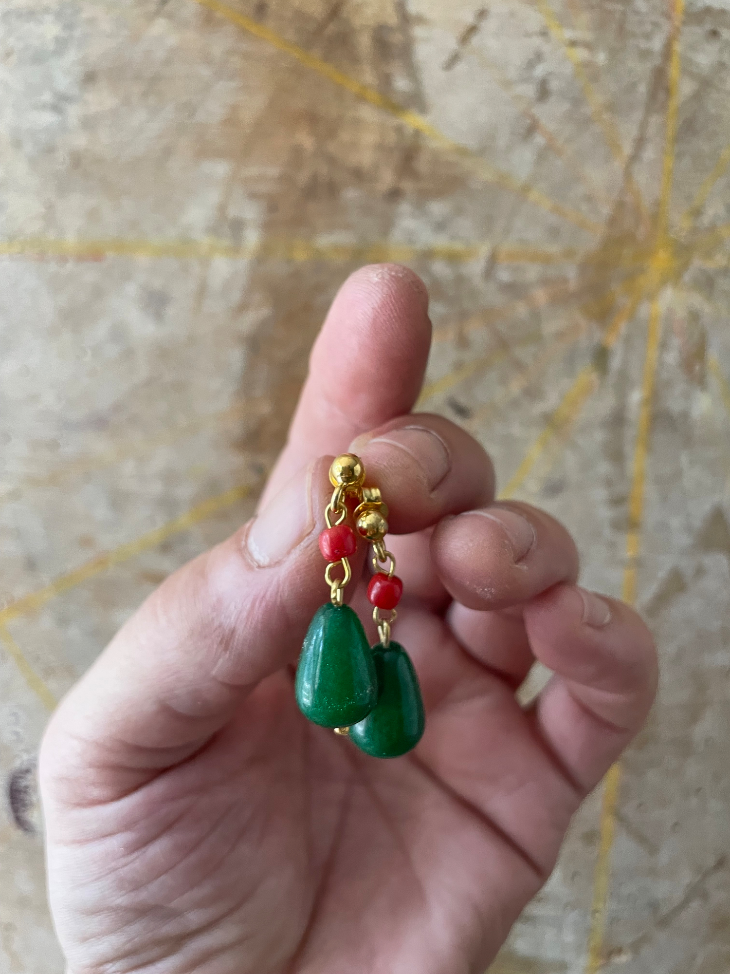 Howl&#39;s Earrings - Dark Jade and Coral