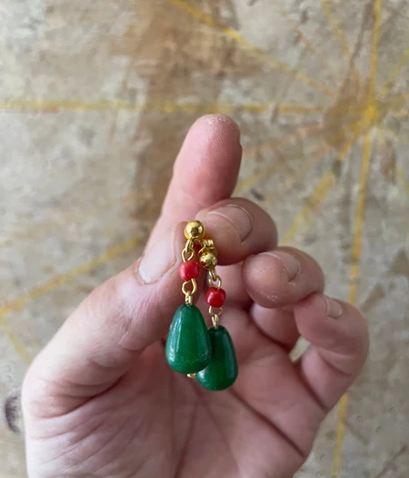 Howl's Earrings - Dark Jade and Coral