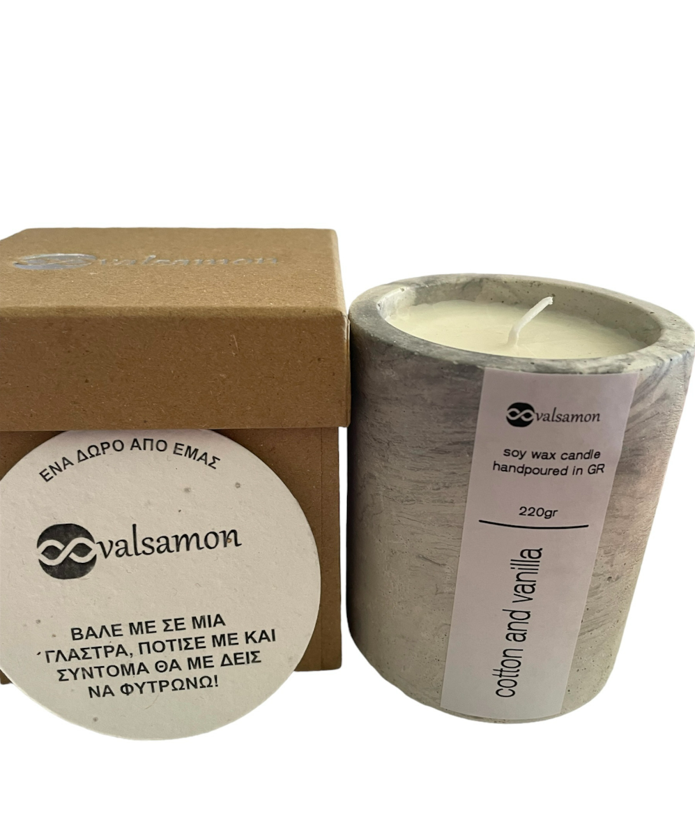 Αρωματικό κερί με σπόρους άγριων λουλουδιών σε τσιμεντένιο γλαστράκι