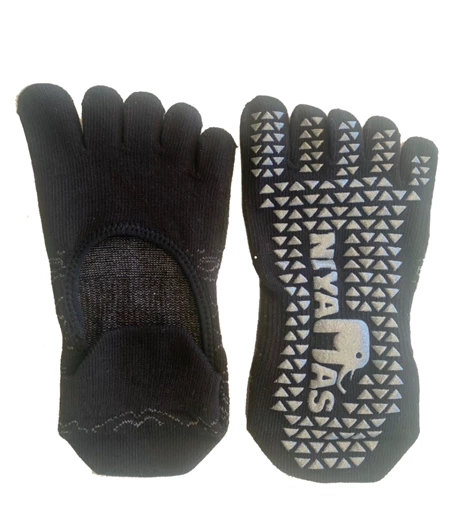 Niyamas Anti-Slip Socks for Yoga and Pilates with Shaped Toes (Black)