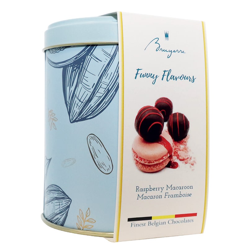 Bruyerre Belgian Pralines in Metal Tin – Macaron Flavor 100g
