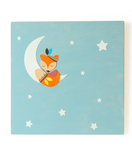 Παιδικός πίνακας με φεγγάρι και αλεπού