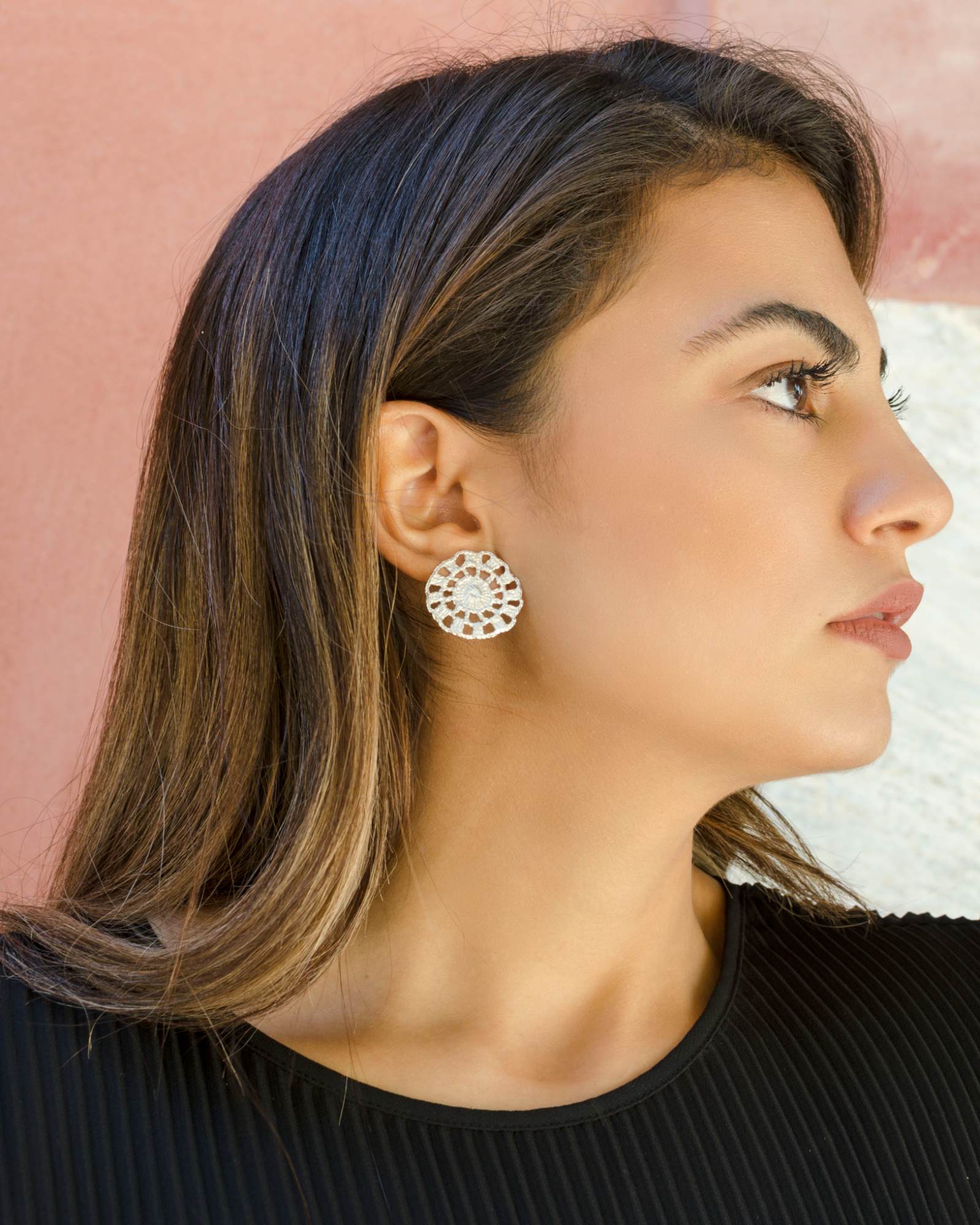 Silver lace earrings