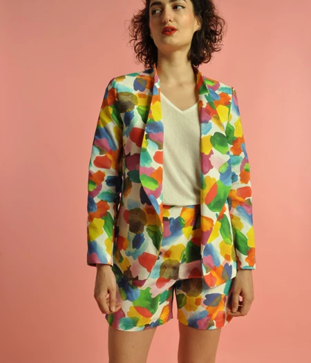 Multicolor fall spring collared buttonless blazer 
