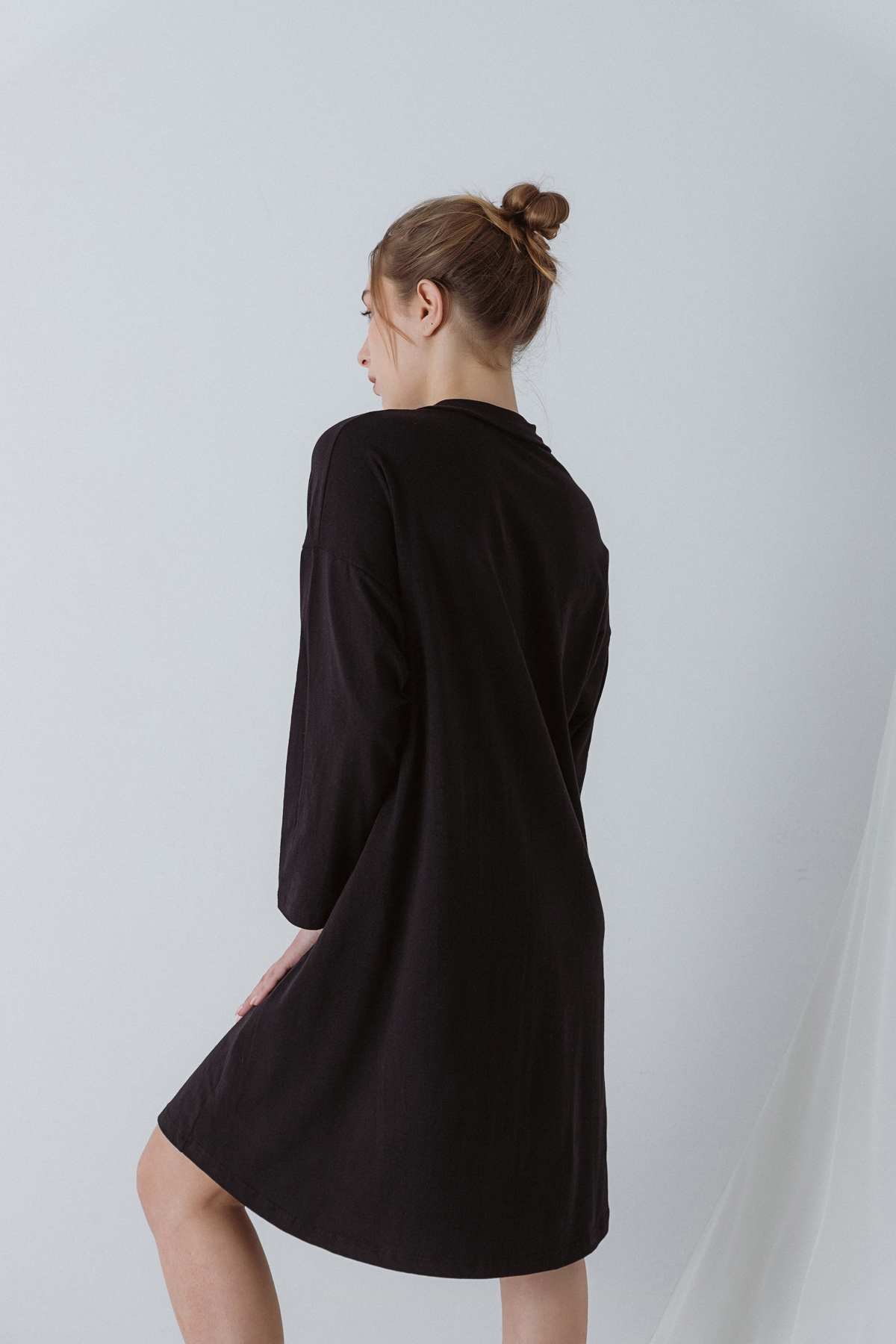 Long-sleeved Nightgown Black