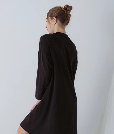 Long-sleeved Nightgown Black
