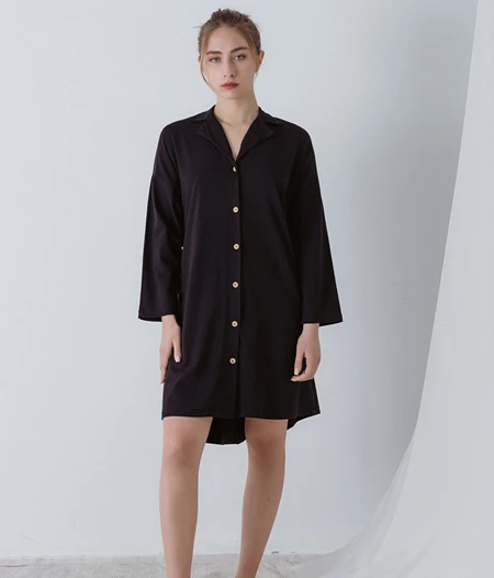 Long-sleeved Nightgown Black