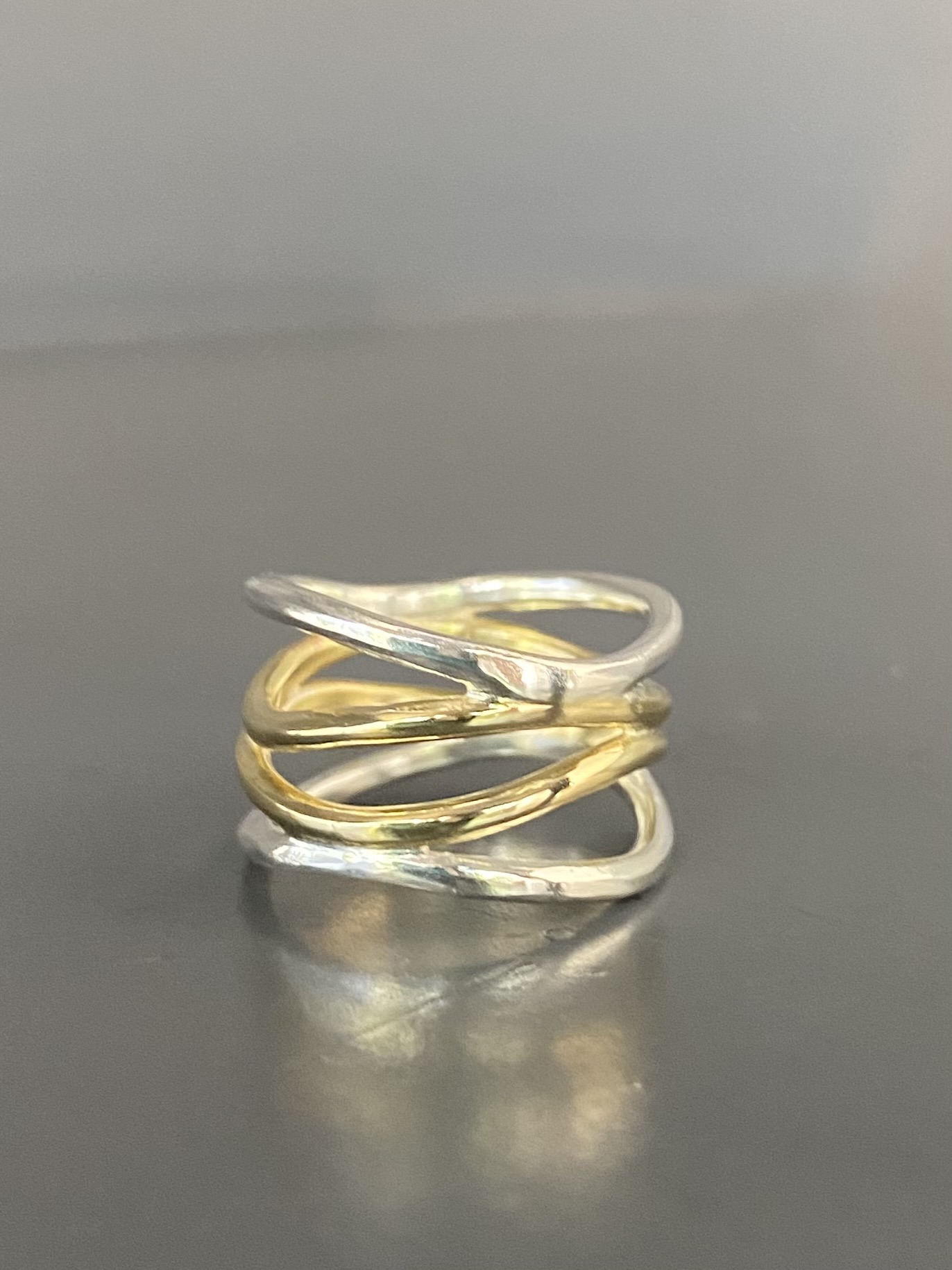 Wave ring in silver and brass