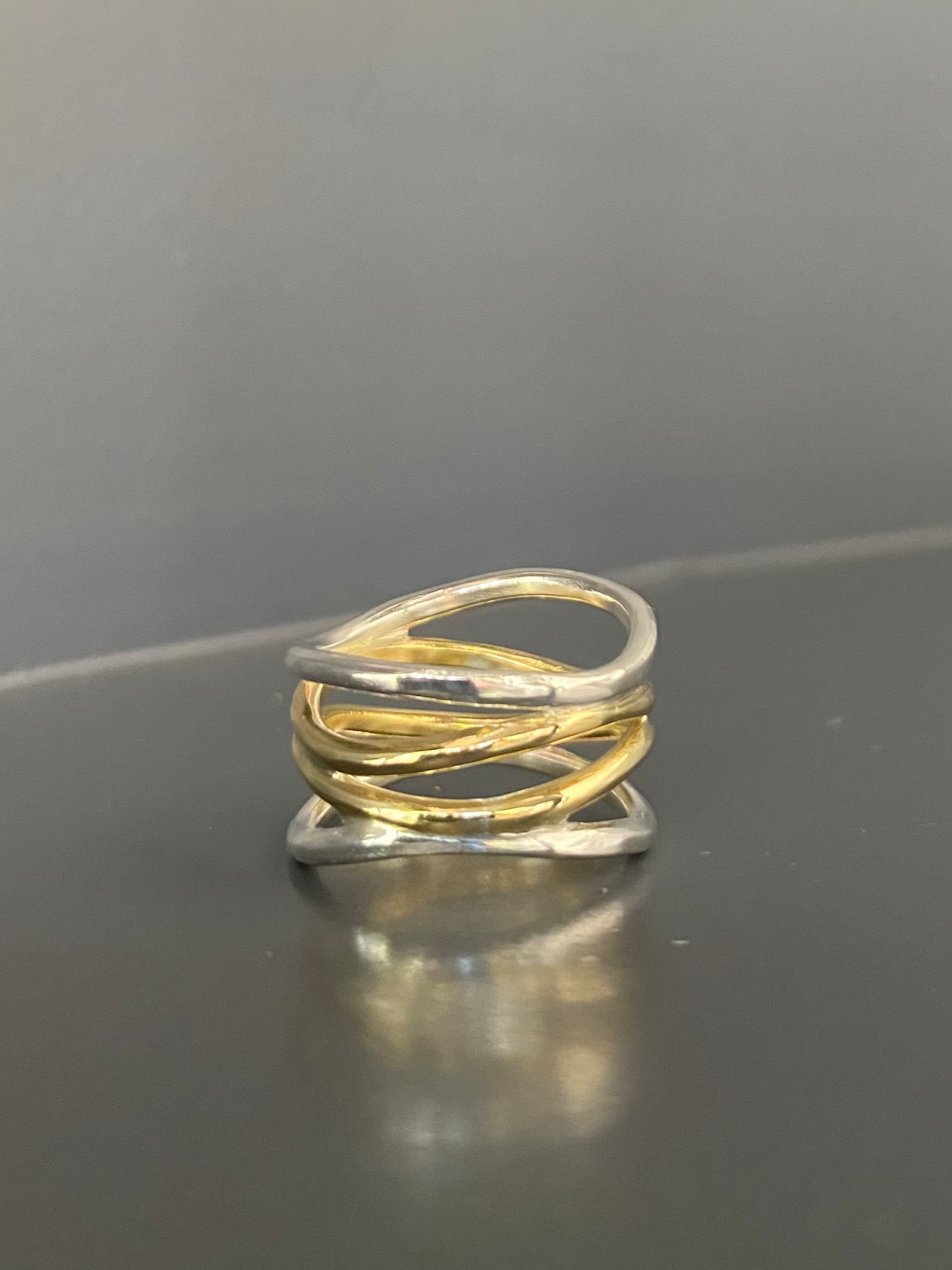 Wave ring in silver and brass