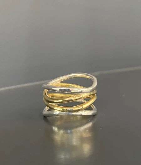Δαχτυλίδι "Κύματα" με ασήμι και ορείχαλκο