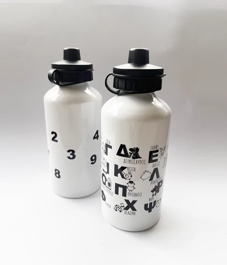 kid's water bottle, learning the greek alphabet and animals