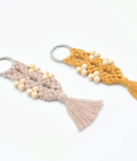 Macramé keychain with  wooden beads