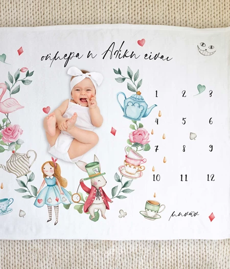 Alice in wonderland milestone track baby growth photo blanket