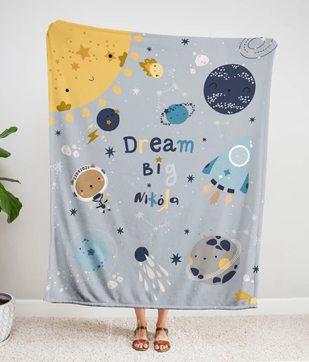 Dream big little astronaut personalized baby blanket