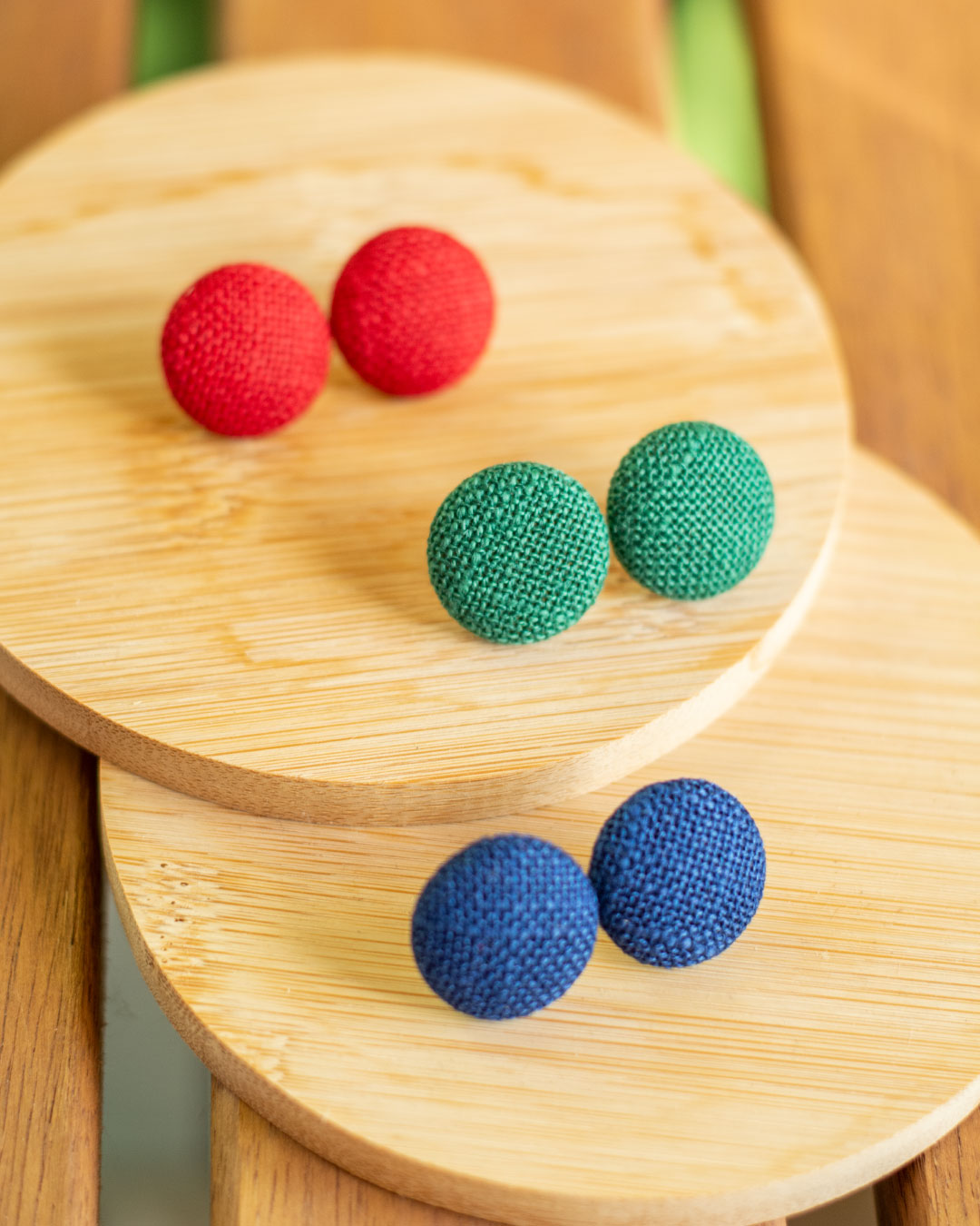 Στρογγυλά σκουλαρίκια από λινό ύφασμα (3 χρώματα)