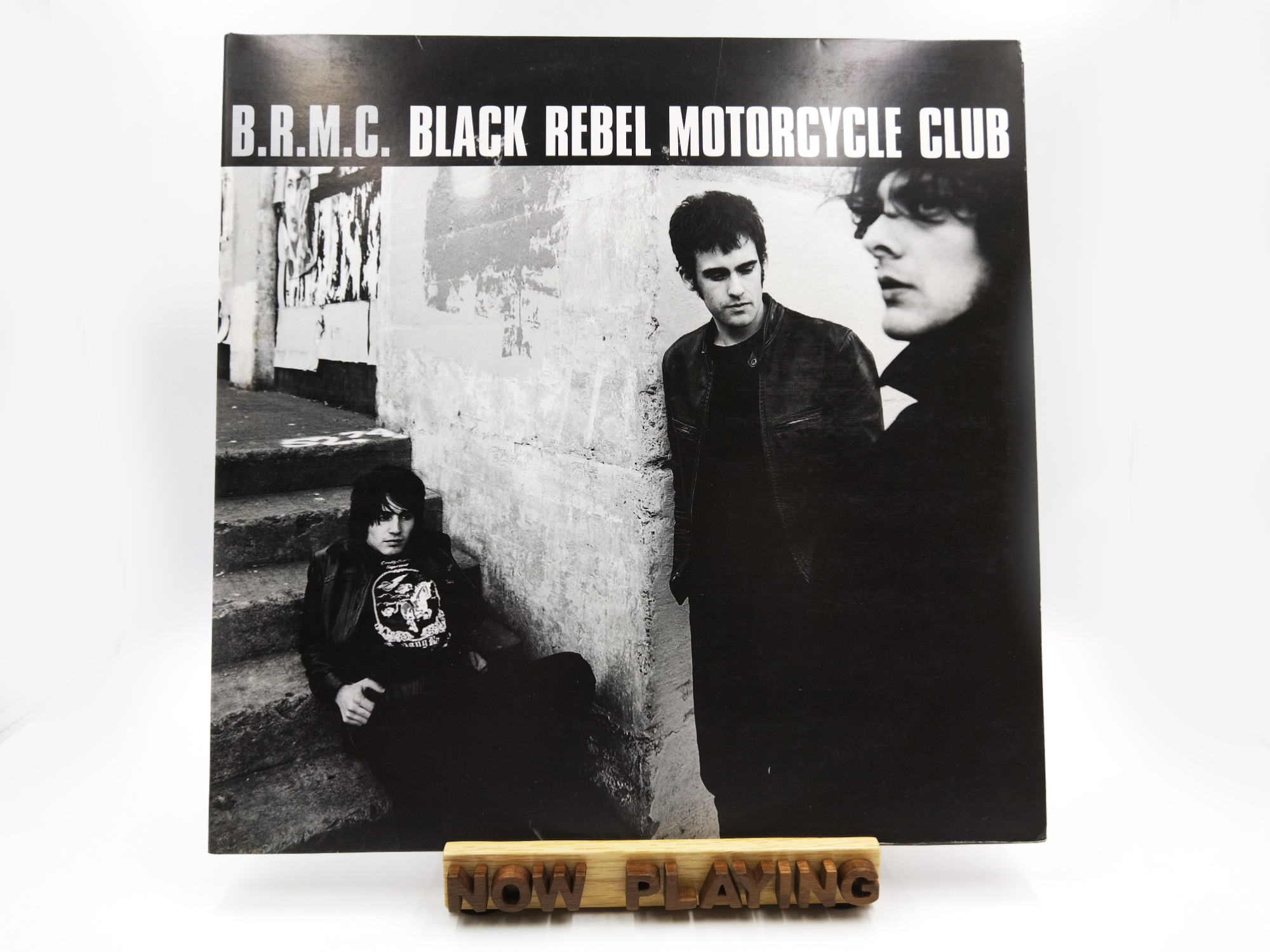 Oak & walnut NOW PLAYING vinyl record display stand