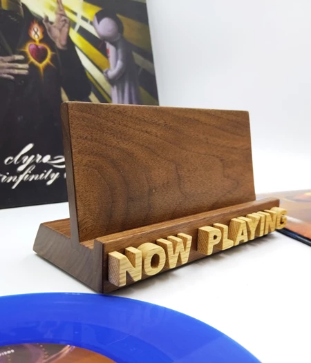 Walnut & oak NOW PLAYING vinyl record display stand