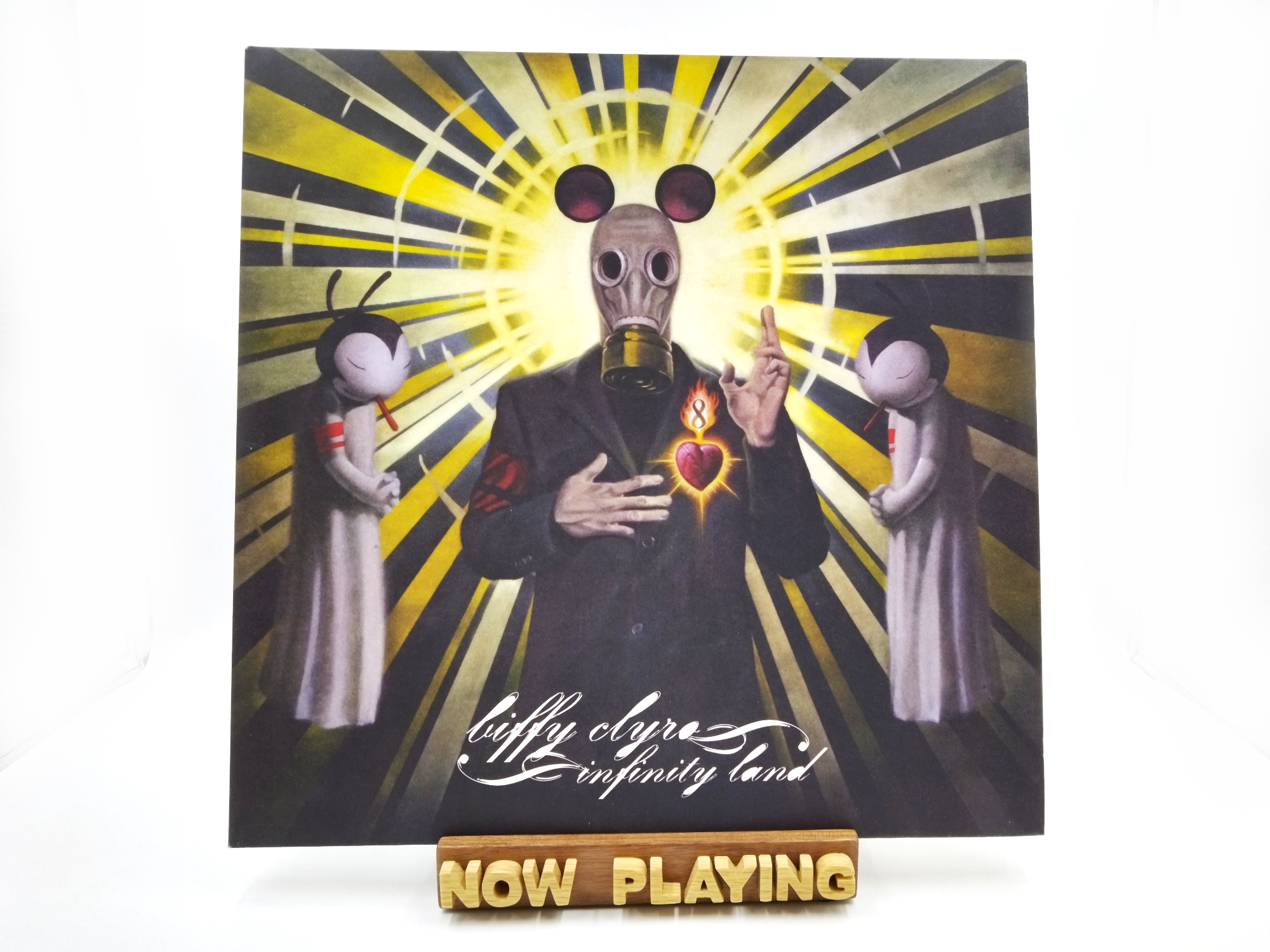 Walnut & oak NOW PLAYING vinyl record display stand