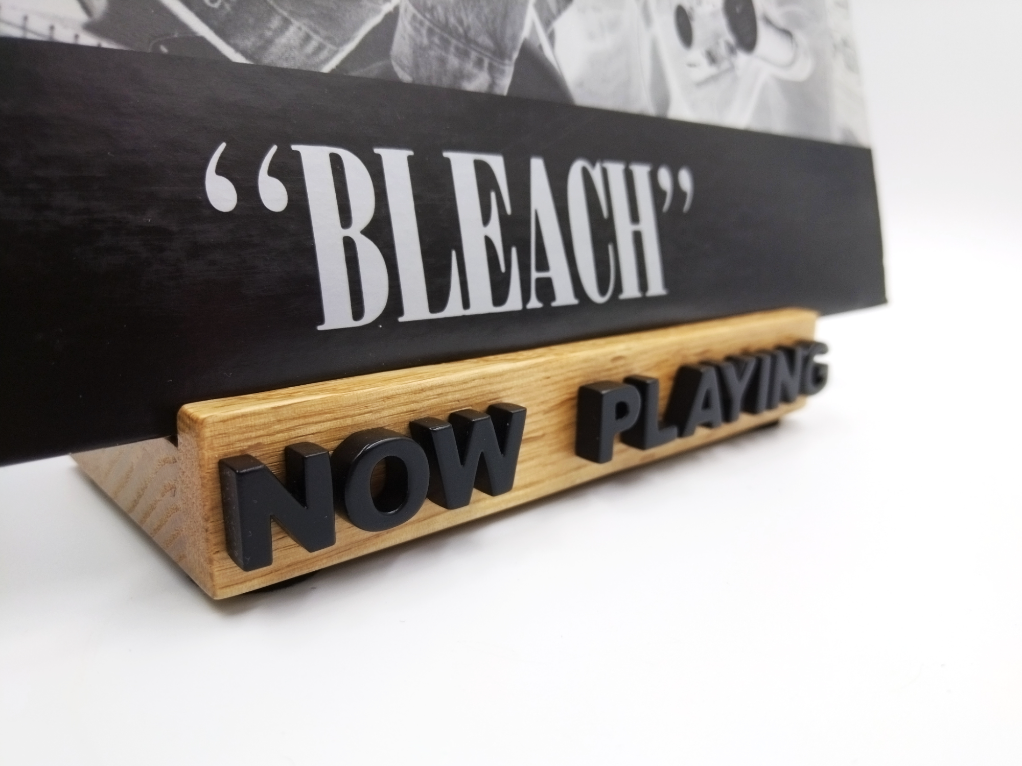 Oak NOW PLAYING vinyl record display stand