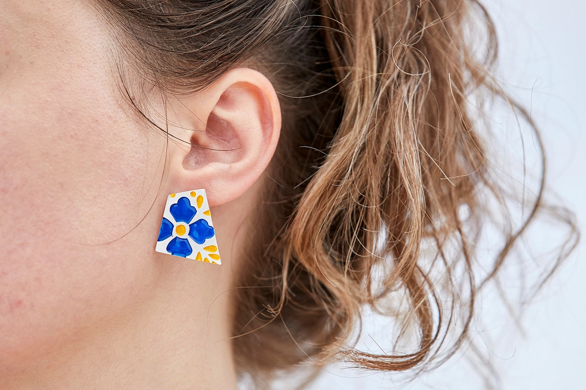 Σκουλαρίκια Flower Tiles με σμάλτο ή οξείδωση