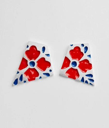 Σκουλαρίκια Flower Tiles με σμάλτο ή οξείδωση