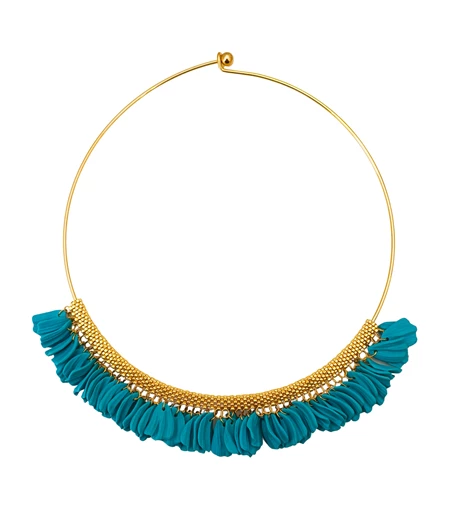 Gold Collar Necklace With Blue Petals