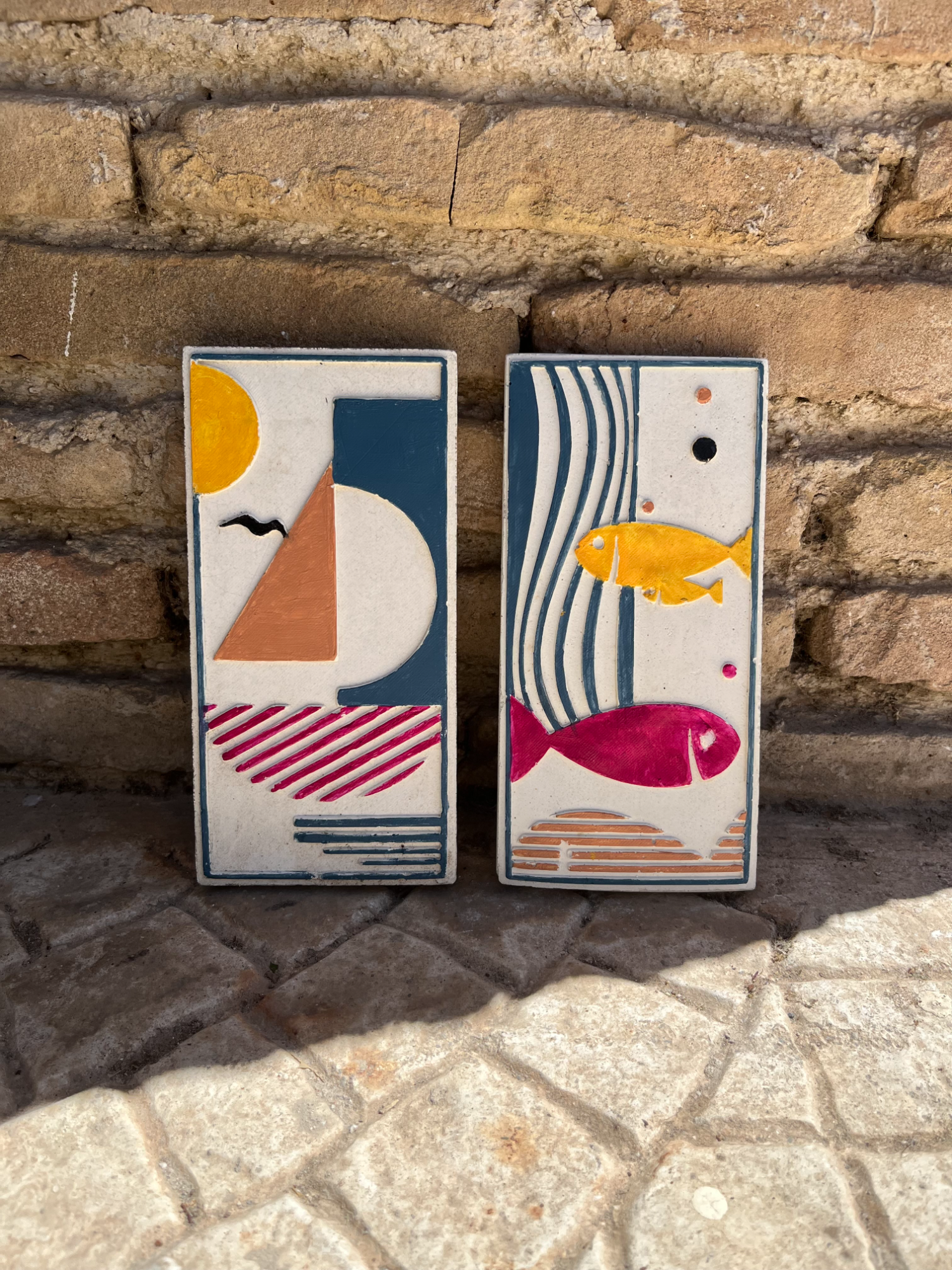 Cement tiles for wall decoration - Ship & Fish