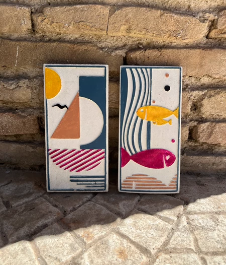 Cement tiles for wall decoration - Ship & Fish