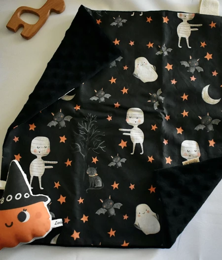 Halloween baby gift set lovey blanket with pacifier clip - Mummies Black cats Pumpkin witch 