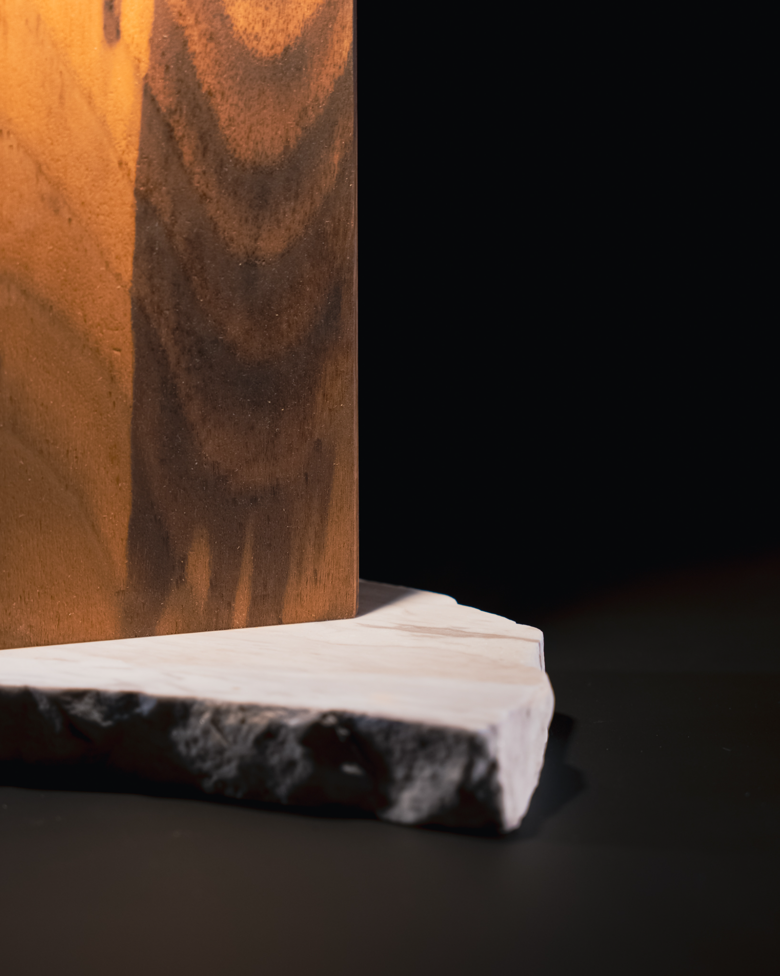 Walnut and Marble Table Lamp.
