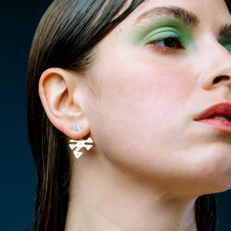 Ear Jackets ασημένια "Wolf's Mouth"