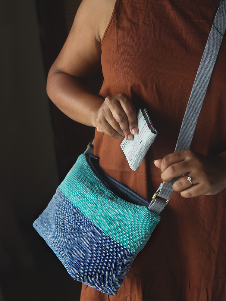 Vegan Spacious Crossbody Bag in Green & Blue