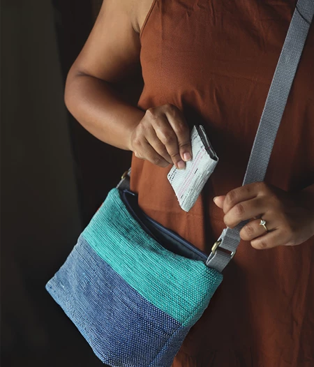 Vegan Spacious Crossbody Bag in Green & Blue