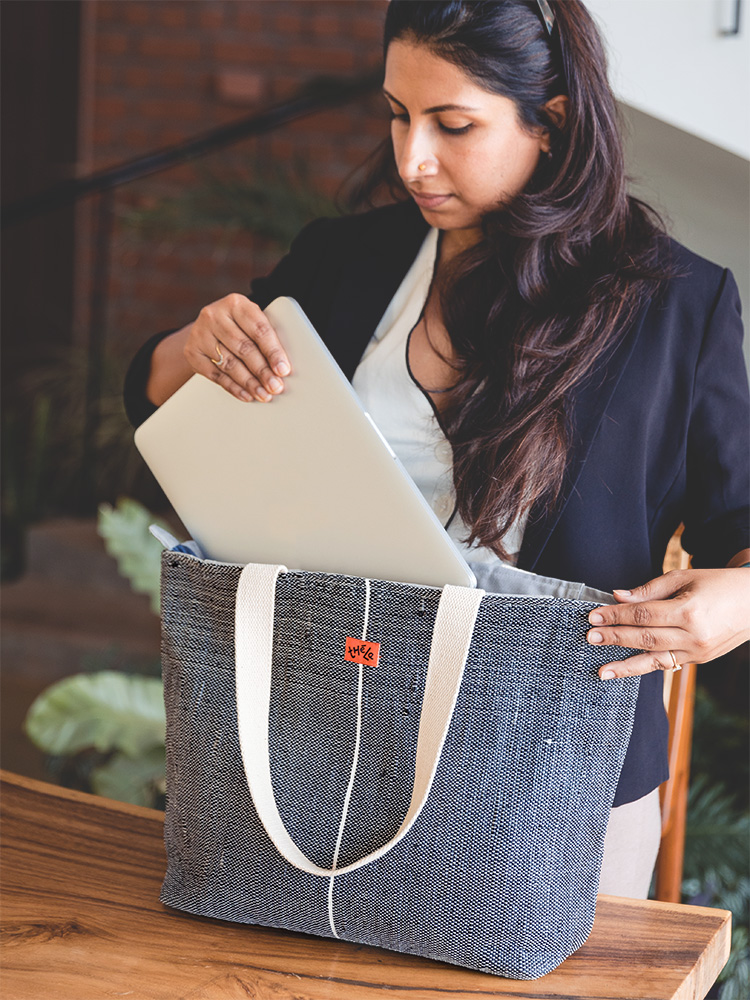 Black Large Work Tote with Zippered Laptop Sleeve