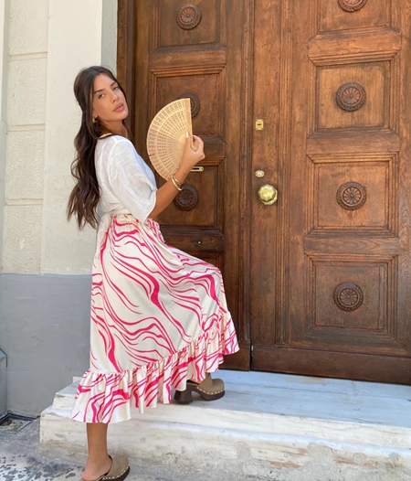 Magenta beige ruffle skirt