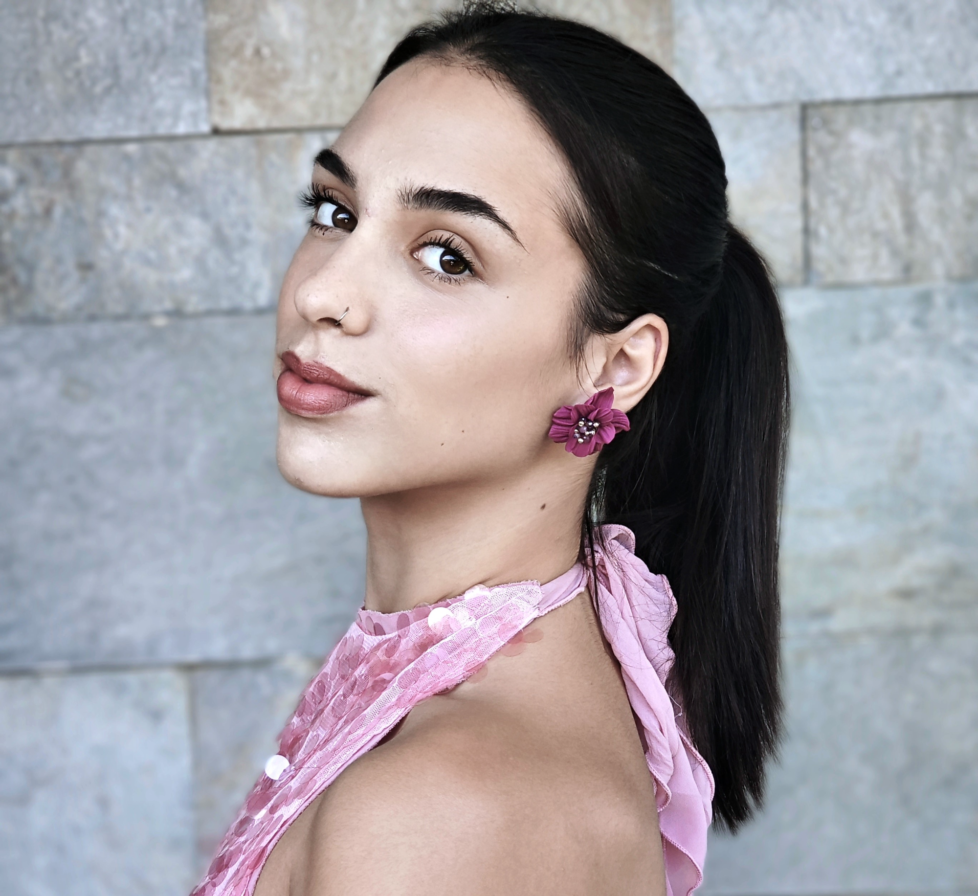 Burgundy Flower Earring