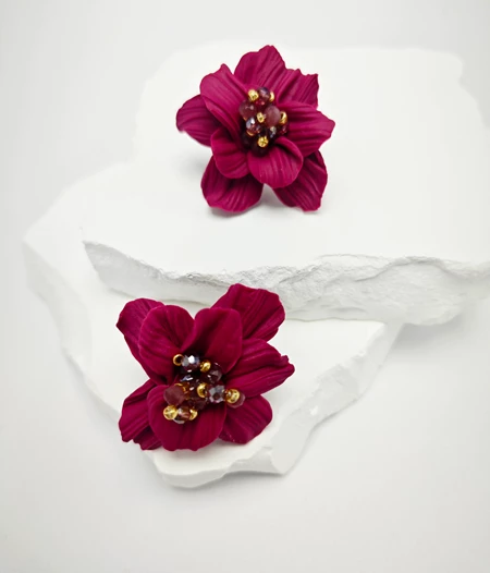 Burgundy Flower Earring