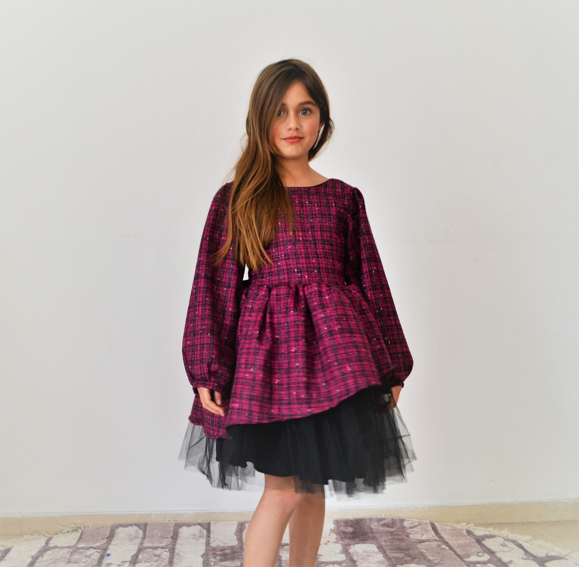 Fuchsia checkered  tulle dress